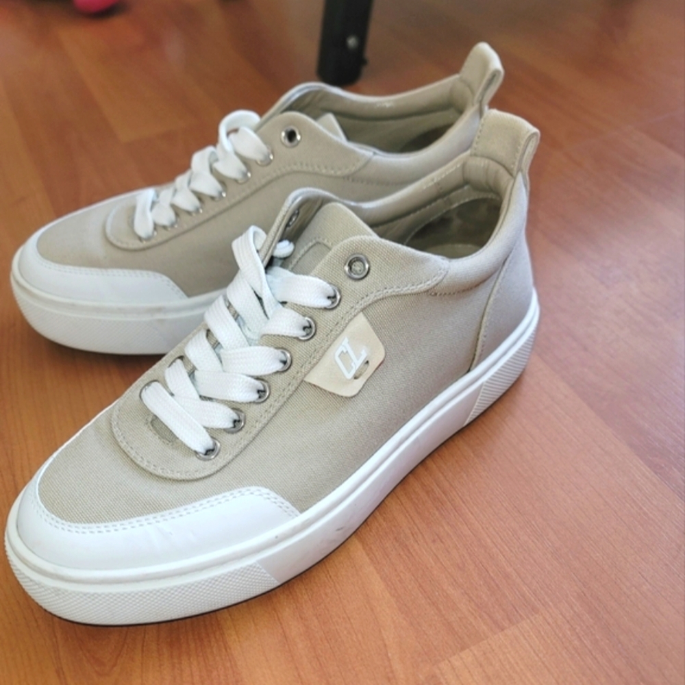 Christian Louboutin Sneakers Simplerui Flat Beigebianco Platform Canvas Low Top - Picture 2 of 12